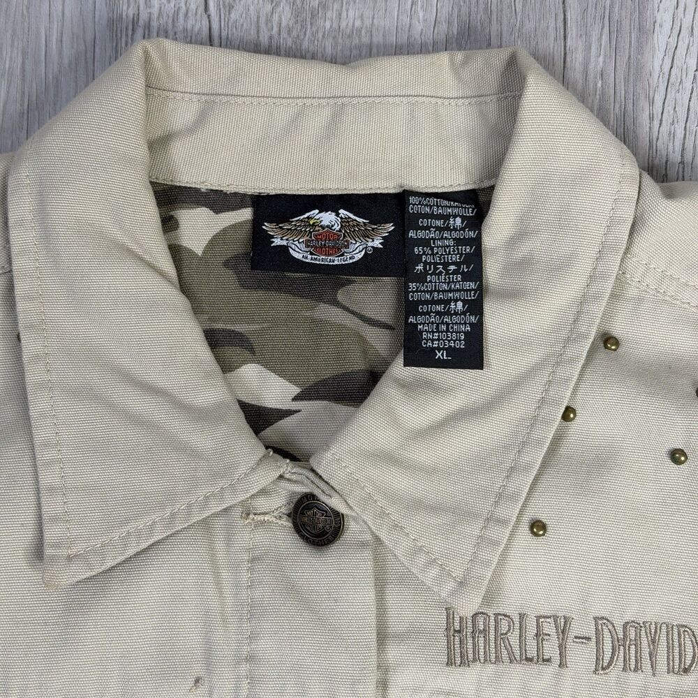 Harley Davidson Jacket Women’s Size XL Khaki Tan Studded Dazzle Cropped Biker J - Picture 5 of 13
